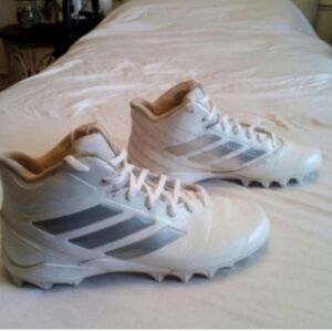 Adidas White & Gray High Top Football Cleats Men's 9 Activewear Casual Sports